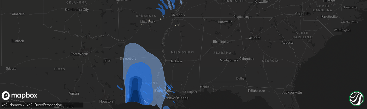 Hail map in Mississippi on August 26, 2020