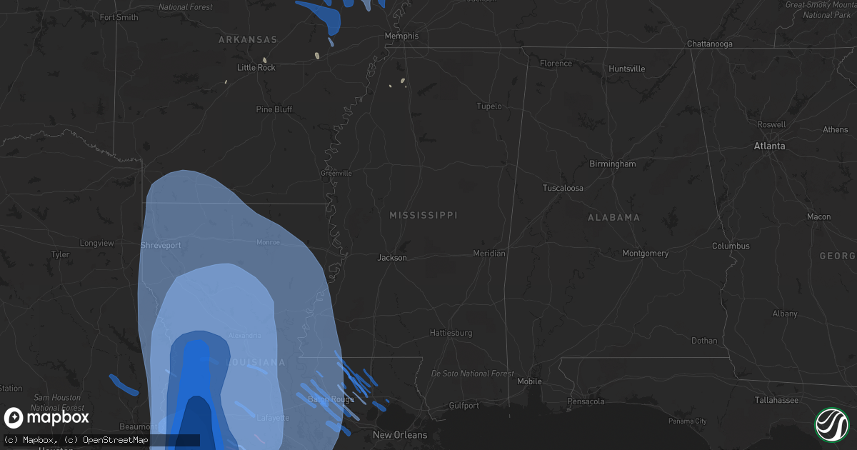 Hail map in Mississippi on August 26, 2020