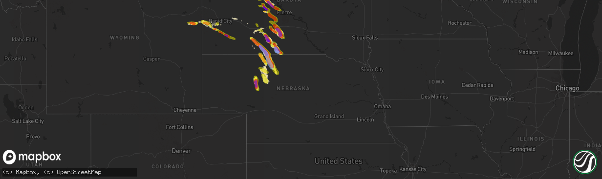 Hail map in Nebraska on August 26, 2020