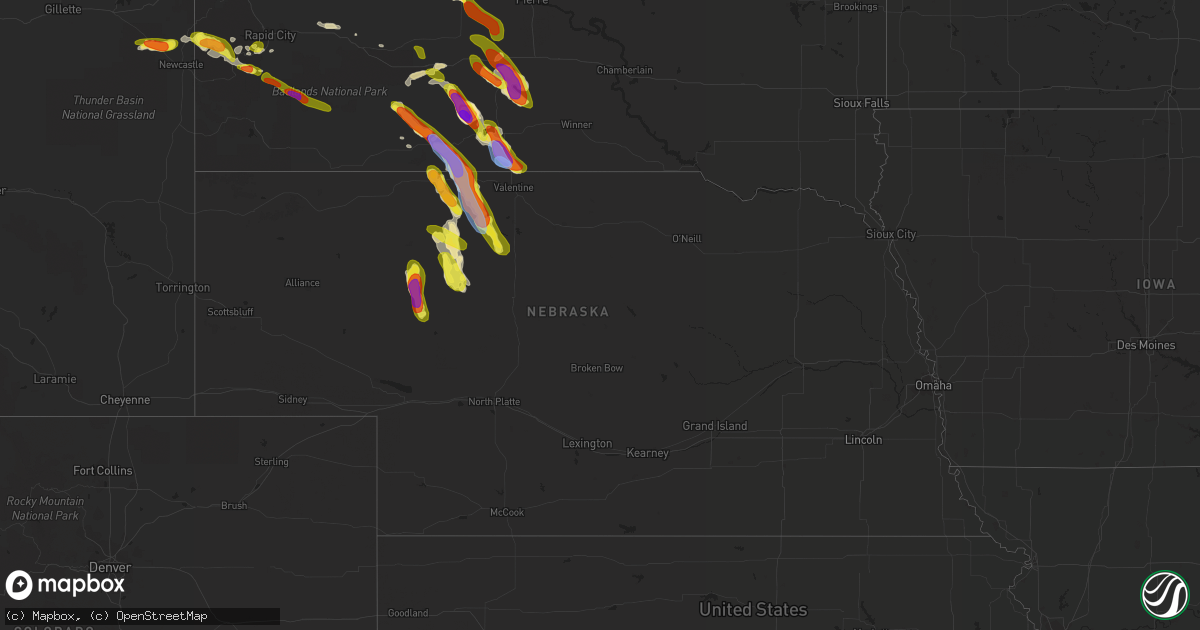 Hail map in Nebraska on August 26, 2020