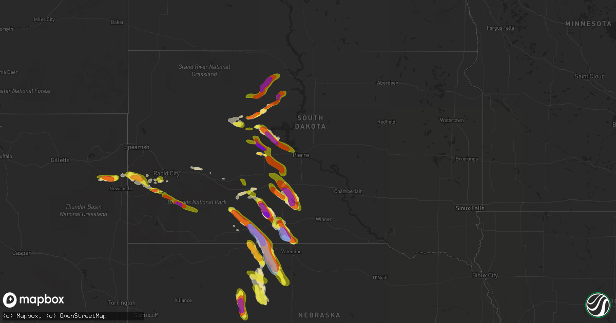 Hail map in South Dakota on August 26, 2020