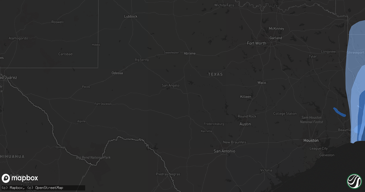 Hail map in Texas on August 26, 2020