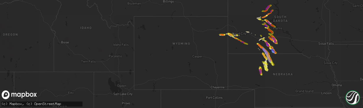 Hail map in Wyoming on August 26, 2020