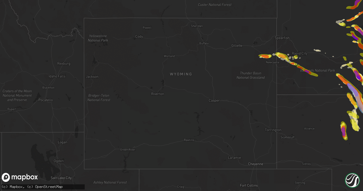 Hail map in Wyoming on August 26, 2020