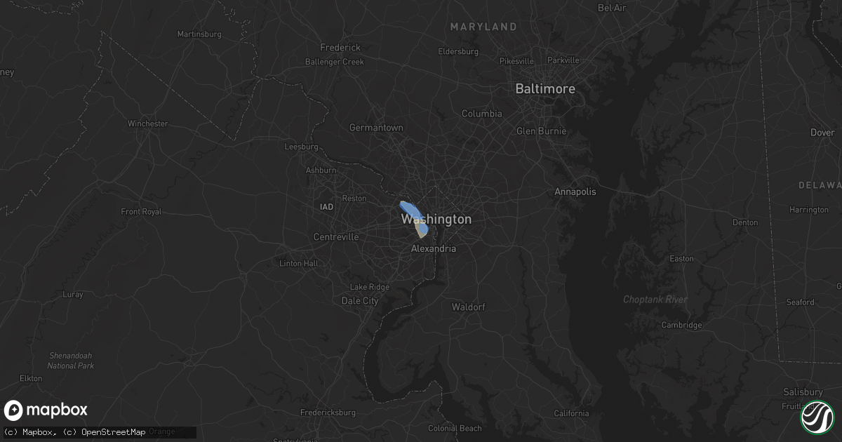 Hail map in Arlington, VA on August 26, 2021