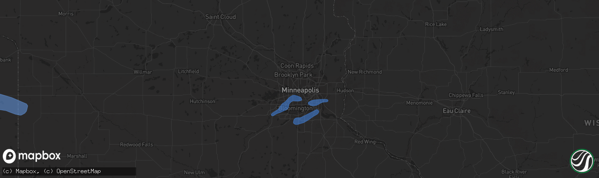 Hail map in Minneapolis, MN on August 26, 2021