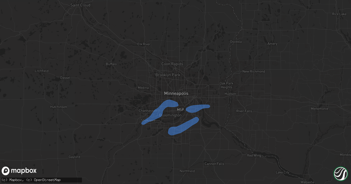Hail map in Minneapolis, MN on August 26, 2021