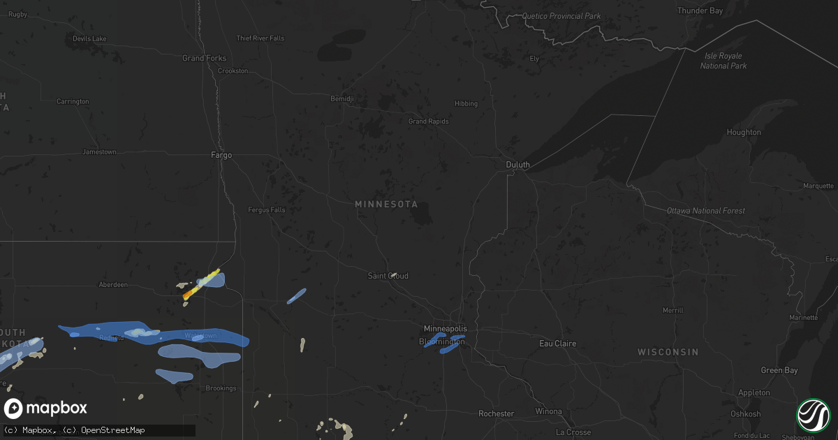 Hail map in Minnesota on August 26, 2021