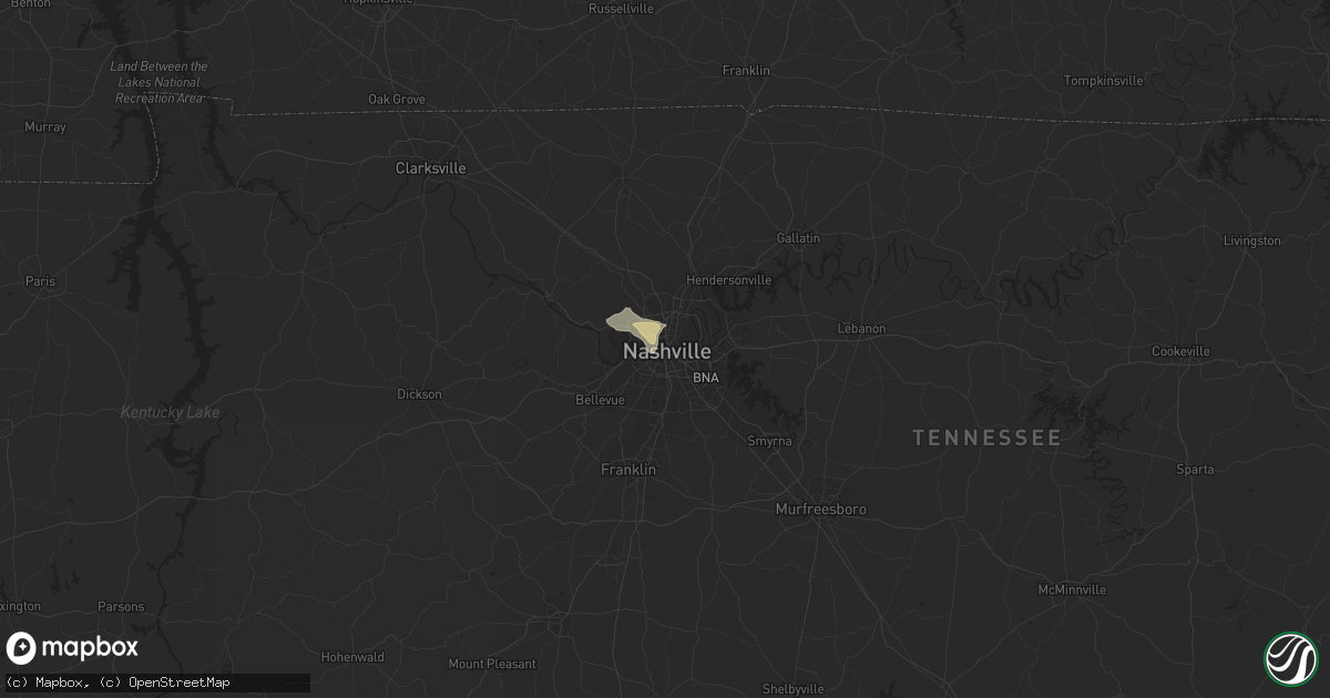 Hail map in Nashville, TN on August 26, 2021