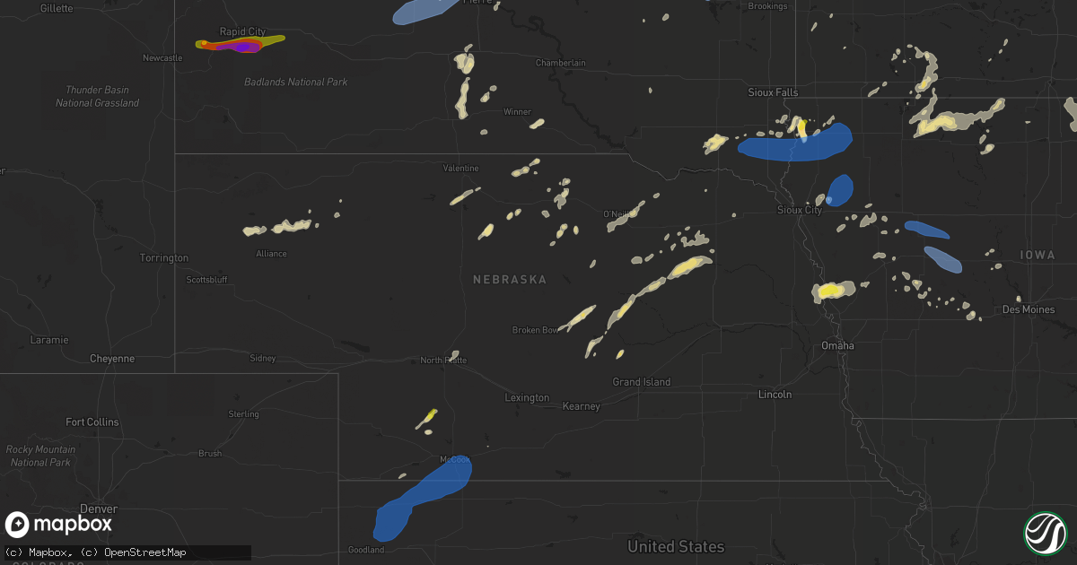 Hail map in Nebraska on August 26, 2021