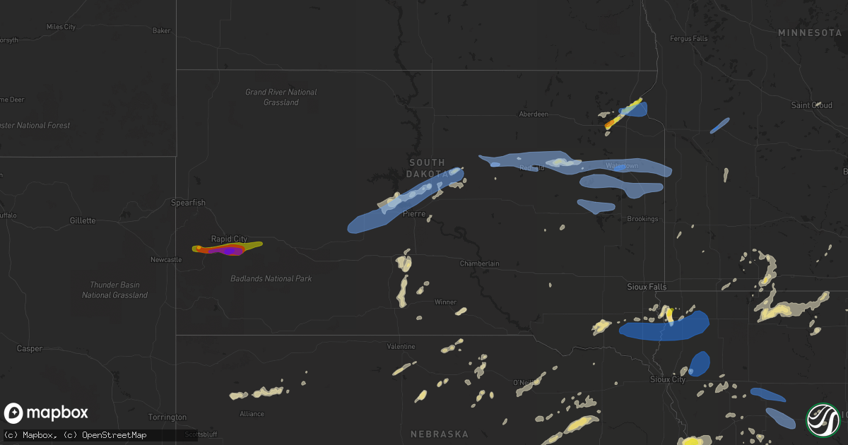 Hail map in South Dakota on August 26, 2021