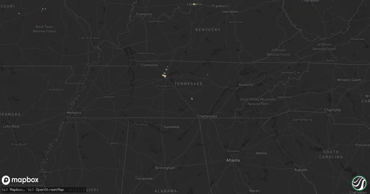 Hail map in Tennessee on August 26, 2021