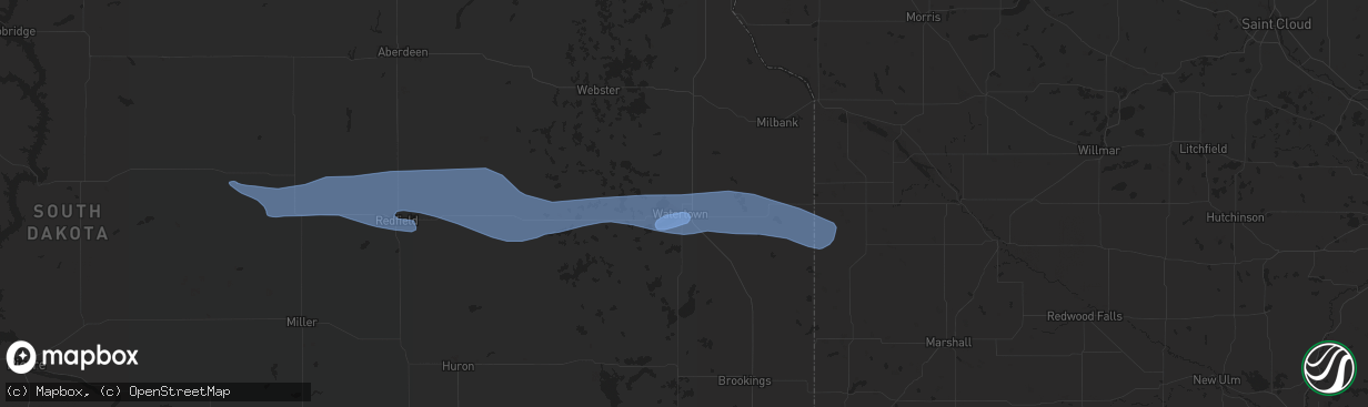 Hail map in Watertown, SD on August 26, 2021