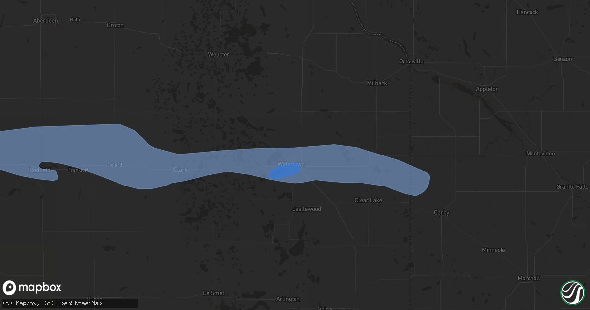 Hail map in Watertown, SD on August 26, 2021
