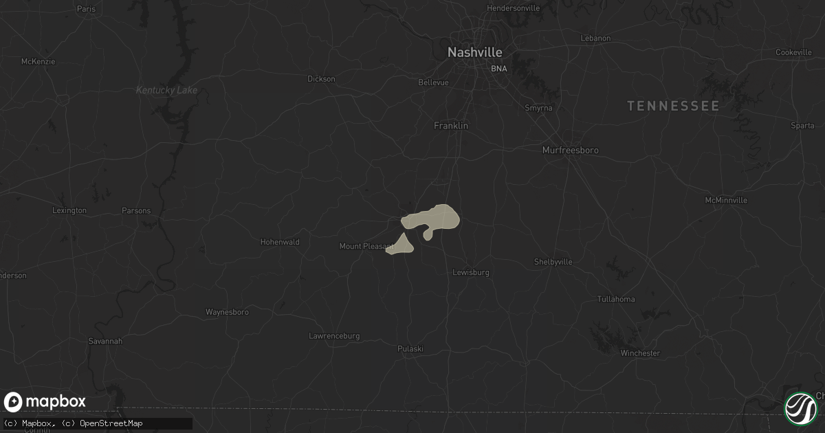 Hail map in Columbia, TN on August 26, 2022