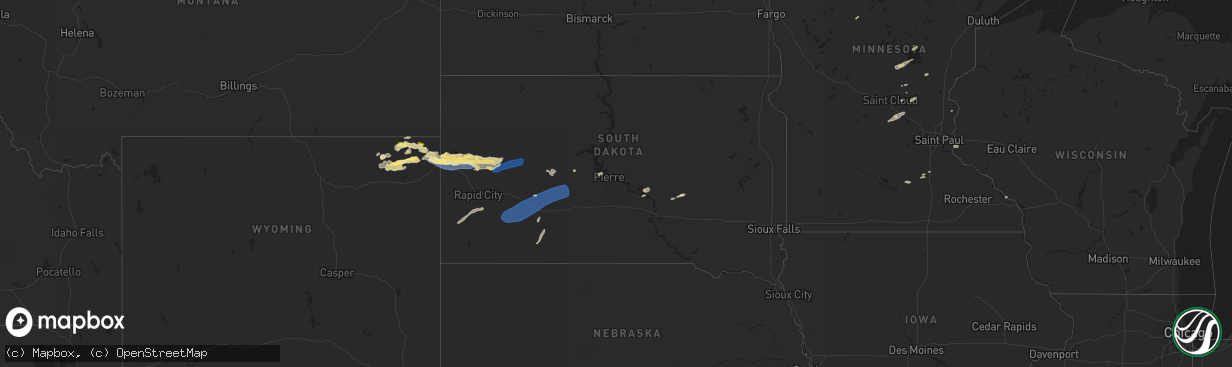 Hail map in South Dakota on August 26, 2022