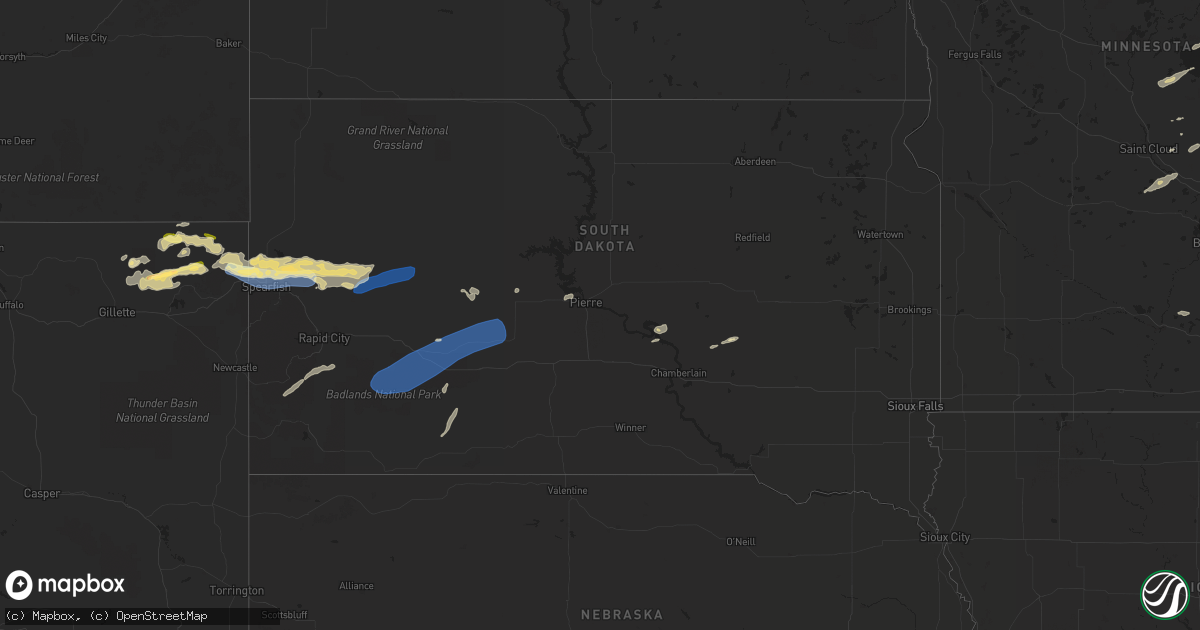Hail map in South Dakota on August 26, 2022