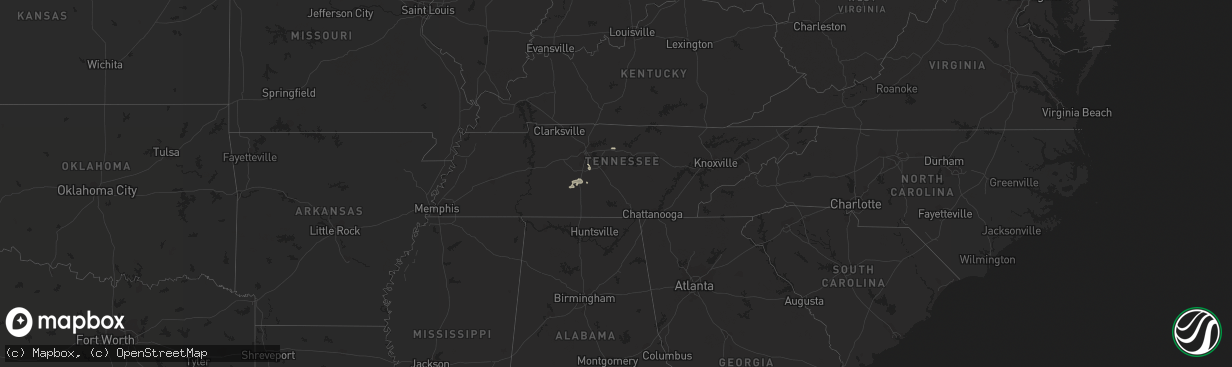 Hail map in Tennessee on August 26, 2022