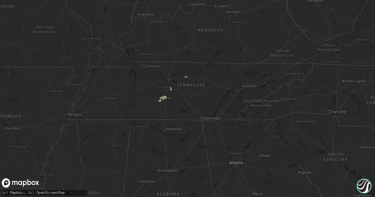 Hail map in Tennessee on August 26, 2022