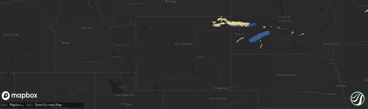 Hail map in Wyoming on August 26, 2022