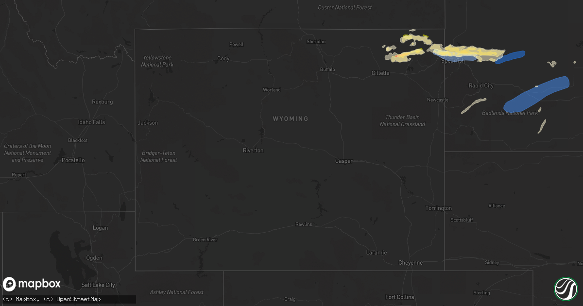 Hail map in Wyoming on August 26, 2022