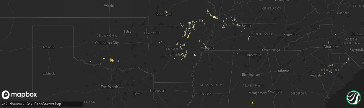 Hail map in Arkansas on August 26, 2023