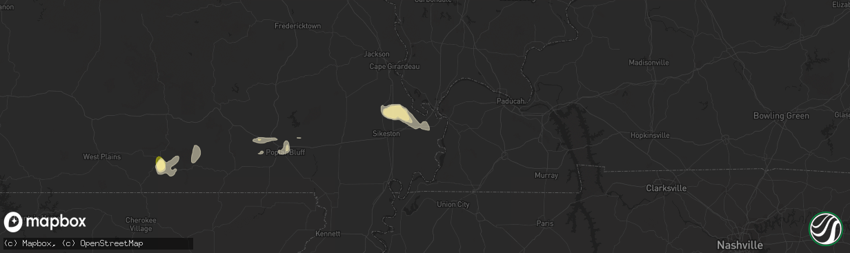 Hail map in Charleston, MO on August 26, 2023