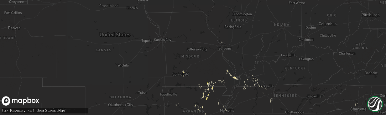 Hail map in Missouri on August 26, 2023