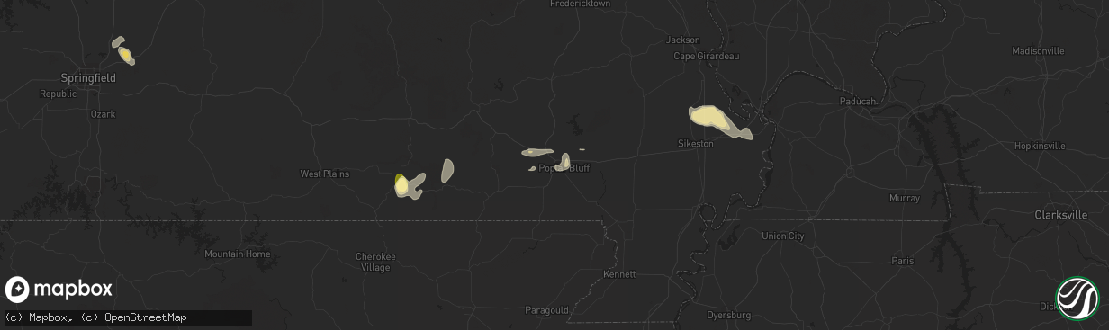 Hail map in Poplar Bluff, MO on August 26, 2023