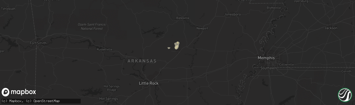 Hail map in Searcy, AR on August 26, 2023