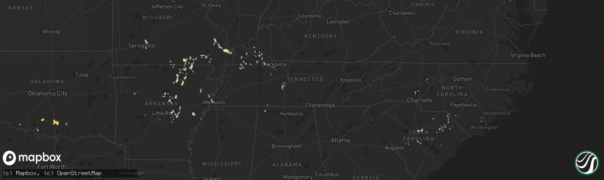 Hail map in Tennessee on August 26, 2023
