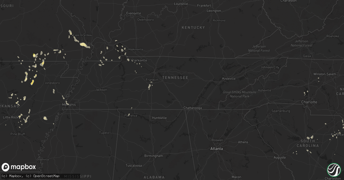 Hail map in Tennessee on August 26, 2023