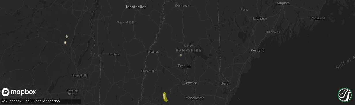 Hail map in Bristol, NH on August 26, 2024