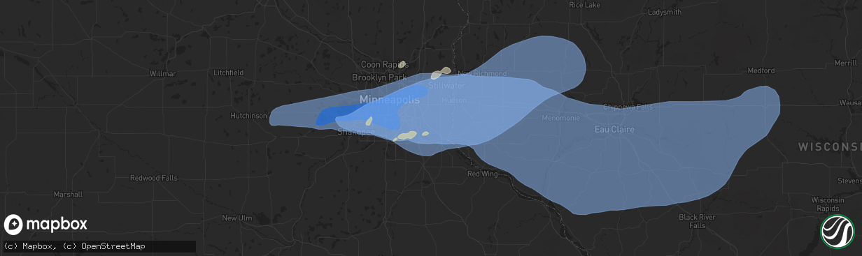 Hail map in Cottage Grove, MN on August 26, 2024