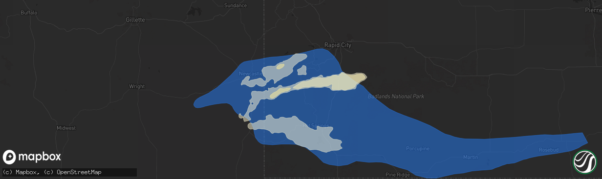 Hail map in Custer, SD on August 26, 2024