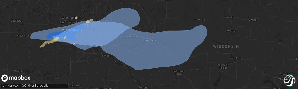 Hail map in Eau Claire, WI on August 26, 2024