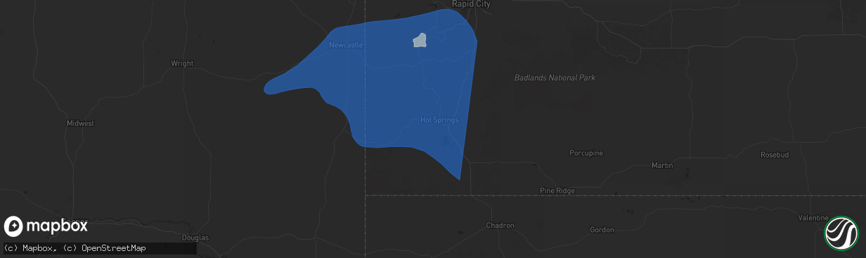 Hail map in Hot Springs, SD on August 26, 2024