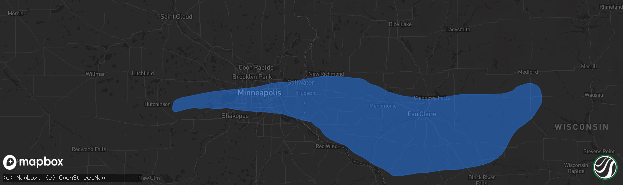 Hail map in Hudson, WI on August 26, 2024