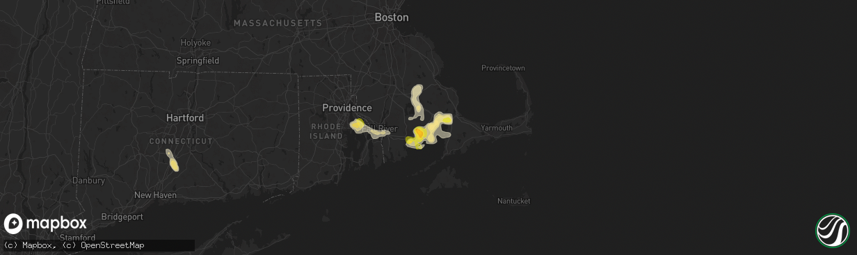 Hail map in Marion, MA on August 26, 2024