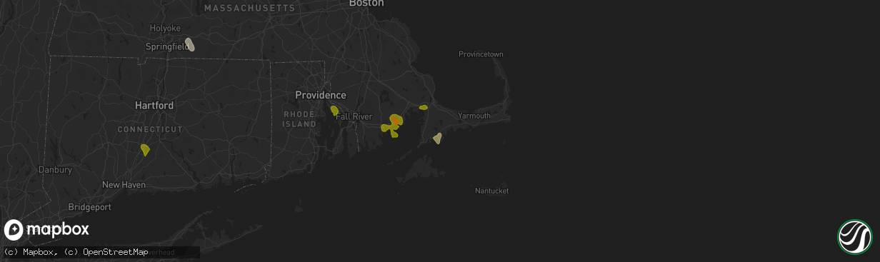 Hail map in Mashpee, MA on August 26, 2024