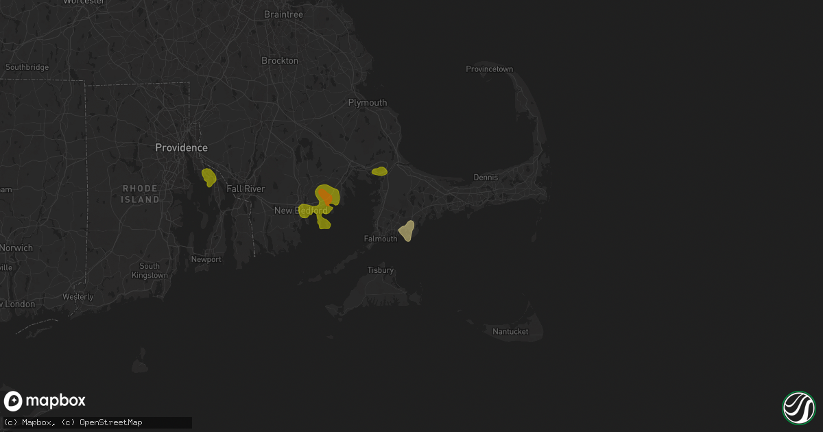 Hail map in Mashpee, MA on August 26, 2024