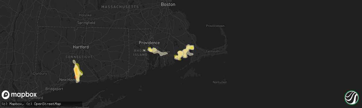 Hail map in Mattapoisett, MA on August 26, 2024