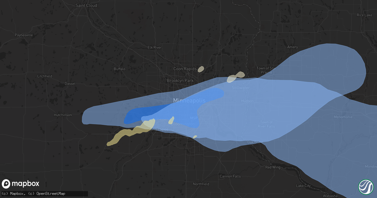 Hail map in Minneapolis, MN on August 26, 2024