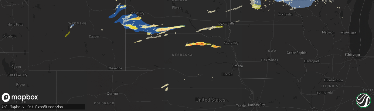 Hail map in Nebraska on August 26, 2024