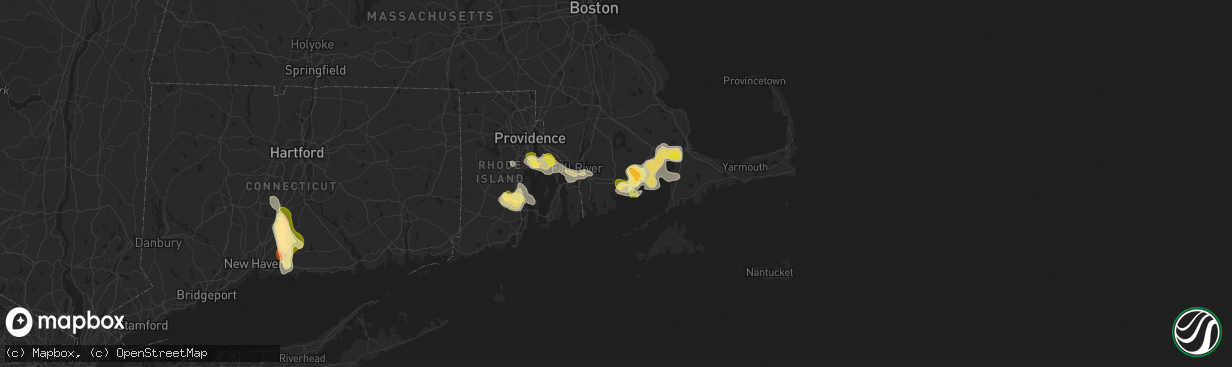 Hail map in New Bedford, MA on August 26, 2024