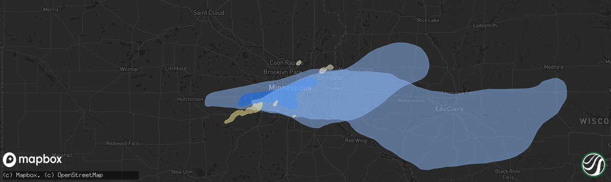 Hail map in Saint Paul, MN on August 26, 2024