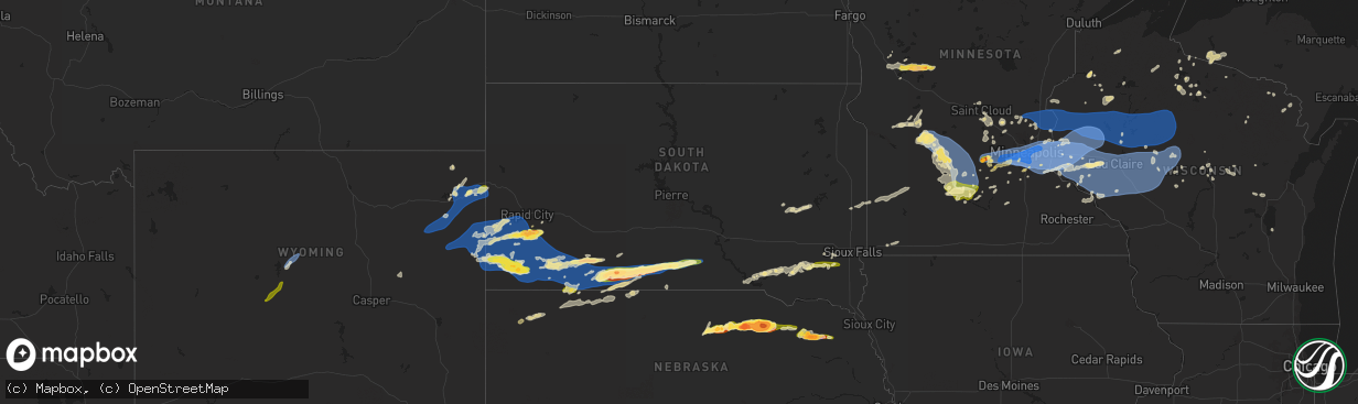 Hail map in South Dakota on August 26, 2024