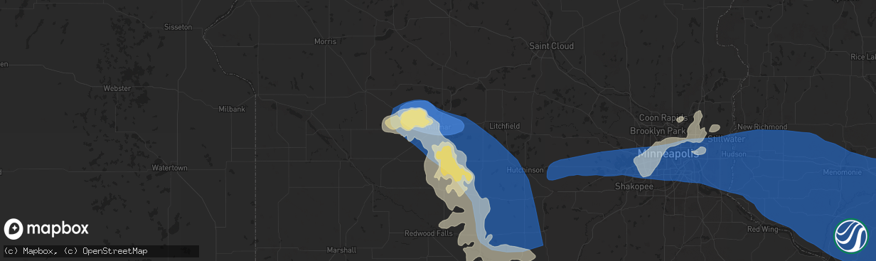 Hail map in Willmar, MN on August 26, 2024