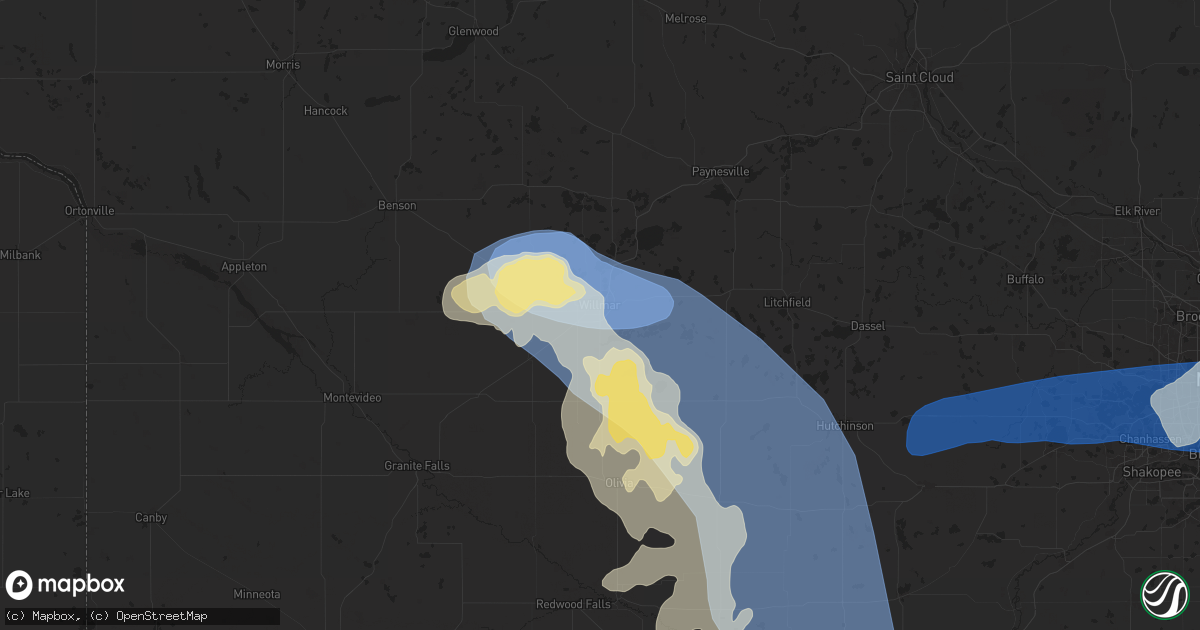 Hail map in Willmar, MN on August 26, 2024