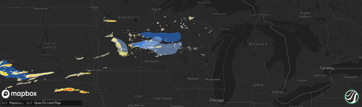 Hail map in Wisconsin on August 26, 2024